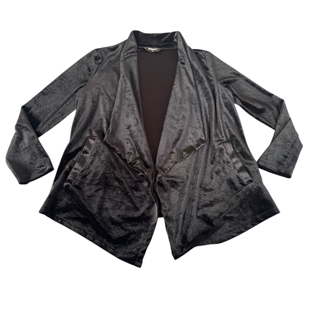 Allegra K futurino Women Solid Long Sleeve Velvet Jacket Open Front Cardigan M